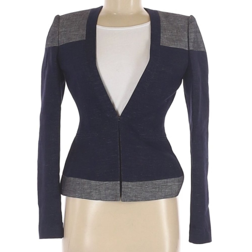 BCBGMAXAZRIA Blue Denim Style V-Neck Blazer Size XXS - Picture 1 of 2